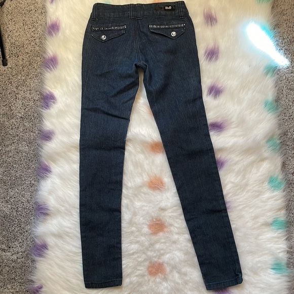 UWD Low Rise Y2K Dark Wash‎ Bling Skinny Jeans Size 0 - Picture 3 of 8